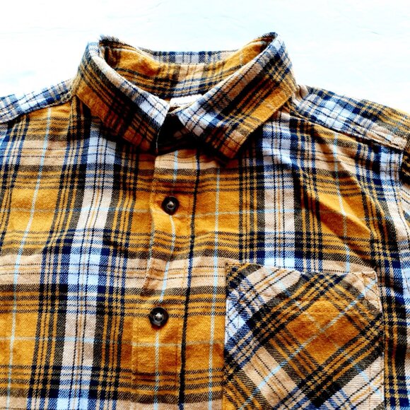 Members Mark Boys Shirt Button Down Flannel Yellow Blue Plaid Long Sleeve 10-12 - Picture 2 of 12